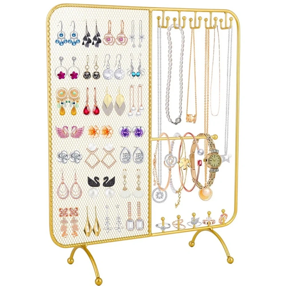 Gold Jewelry Organizer Stand  Hanging Earrings Bracelet Necklaces Ring Watches,